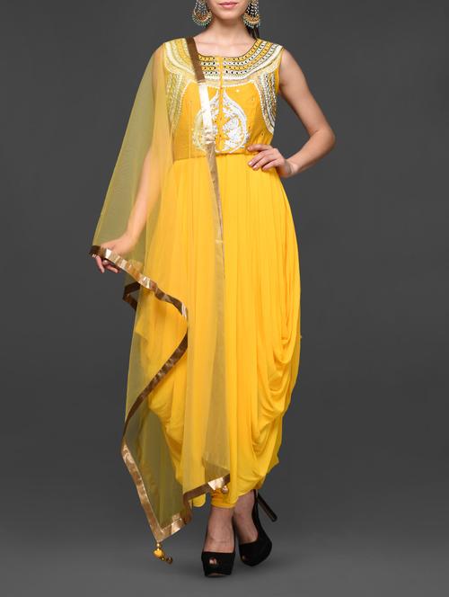 mirror worked yellow draped suit set - 1058564 - Very Small Image - 1