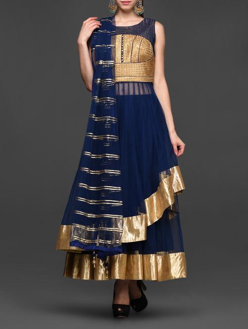 navy blue net tiered anarkali suit set - 1058567 - Very Small Image - 1