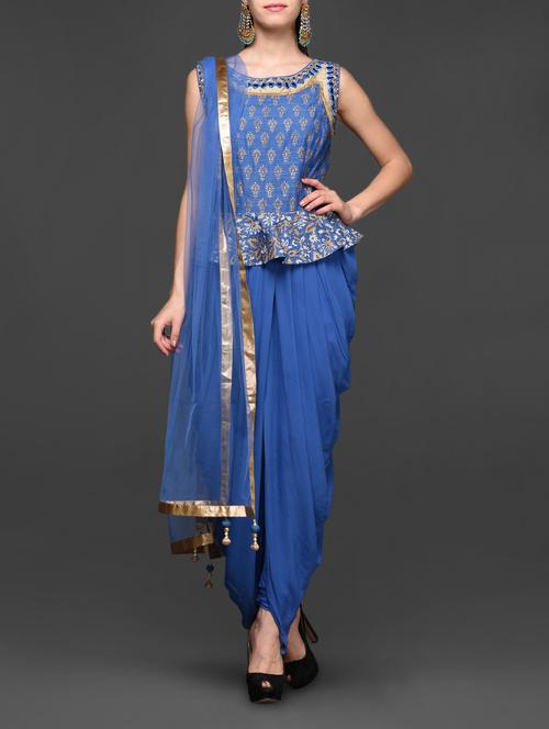 cobalt blue peplum dhoti inspired suit - 1058568 - Very Small Image - 1