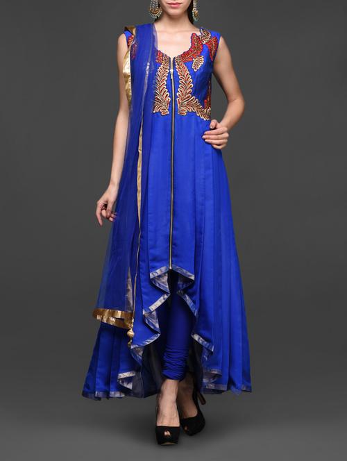 royal blue pleated high low suit - 1058569 - Very Small Image - 1