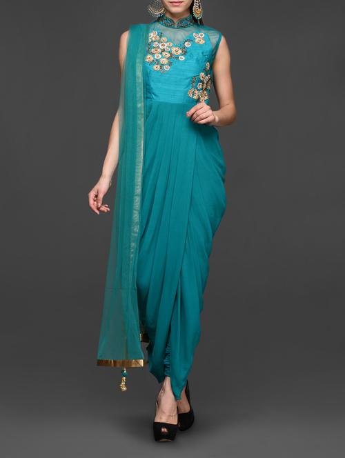 blue embroidered georgette dhoti suit - 1058572 - Very Small Image - 1