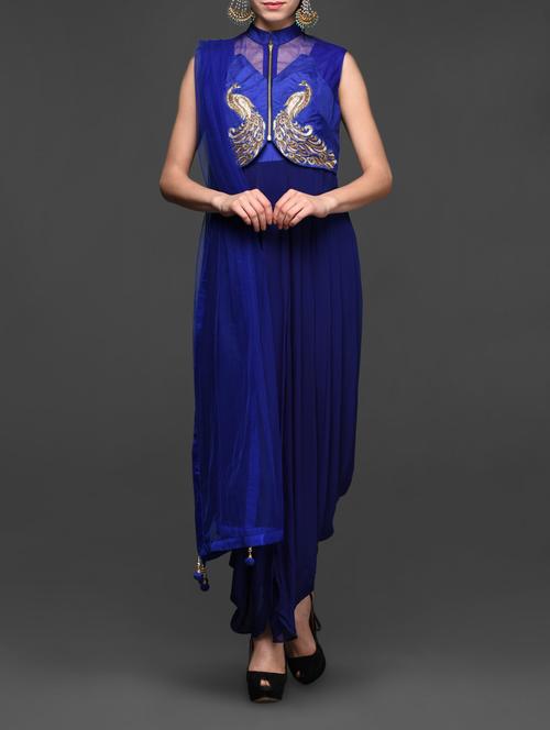 blue dhoti style suit with short jacket - 1058575 - Very Small Image - 1