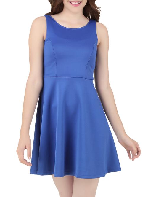 blue georgette fit & flare dress - 10601425 - Very Small Image - 1