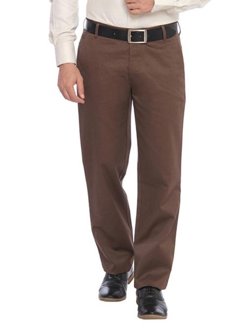 brown cotton casual trousers - 10604414 - Very Small Image - 1