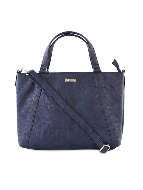 dark blue oversized leatherette textured handbag with sling - 1060540 - Very Small Image - 1