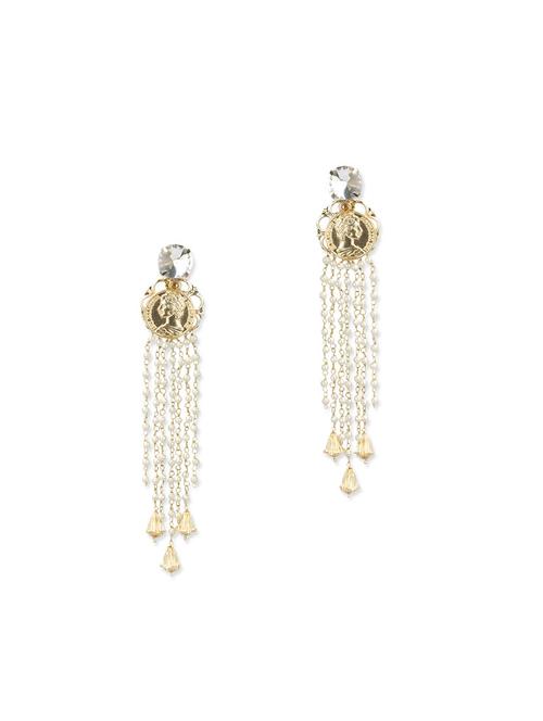 golden coin earrings with pearl strands - 10605827 - Very Small Image - 1