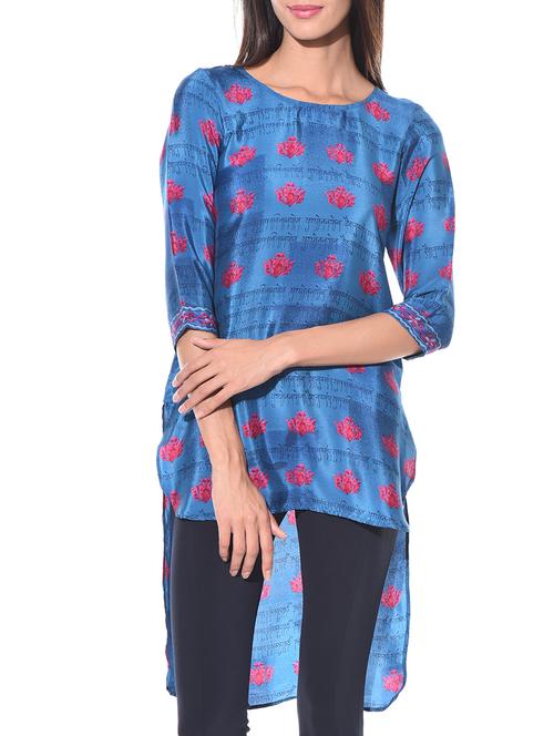 blue poly silk high low top - 10605838 - Very Small Image - 1
