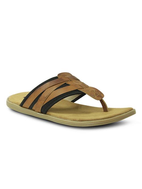 tan leatherette toe separator slippers - 10606549 - Very Small Image - 1