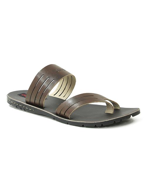 brown leatherette slip on slippers - 10606616 - Very Small Image - 1