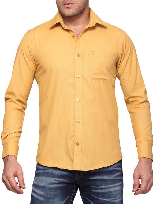 yellow cotton casual shirt - 10606870 - Very Small Image - 1