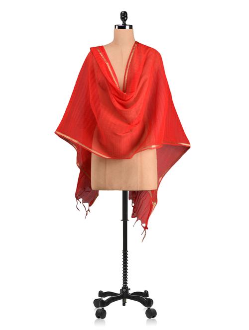 plain & zari cotton & silk blend banarasi dupatta - 1060985 - Very Small Image - 1