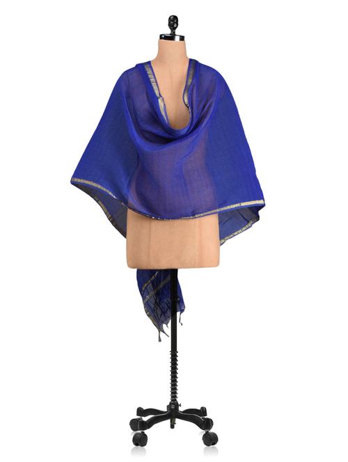 plain & zari cotton & silk blend banarasi dupatta - 1060987 - Very Small Image - 1