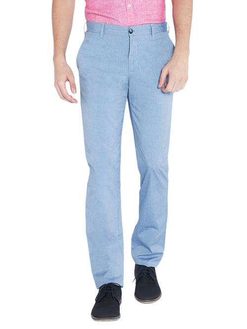 blue cotton blend casual trousers - 10610773 - Very Small Image - 1