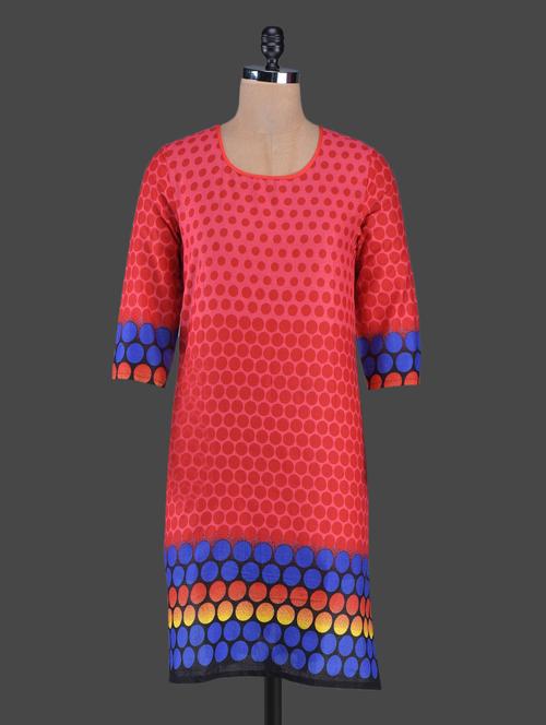 red polka dots printed cotton kurta - 1061611 - Very Small Image - 1