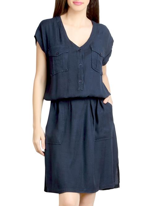 navy rayon dress - 10621535 - Very Small Image - 1