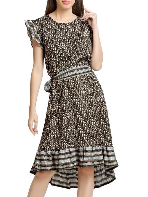 black printed rayon high low dress - 10621536 - Very Small Image - 1