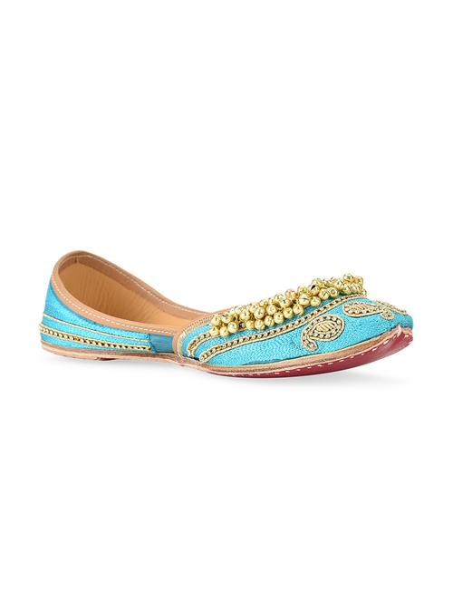 Turquoise embellished leather mojris - 10628861 - Very Small Image - 1