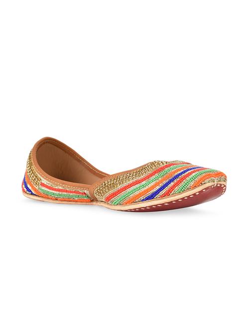 Multicoloured beads embellished leather mojris - 10628862 - Very Small Image - 1