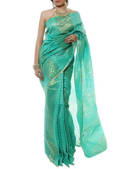 green net saree - 10629570 - Very Small Image - 1