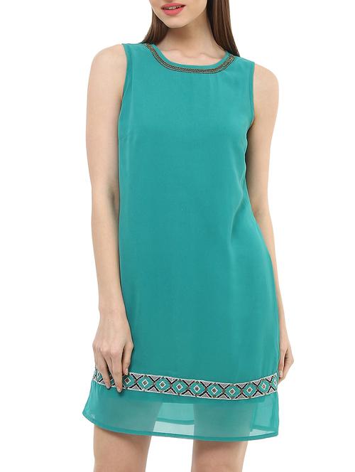 blue solid shift dress - 10645330 - Very Small Image - 1