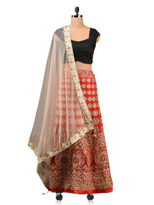 red embroidered lehenga set - 1064635 - Very Small Image - 1