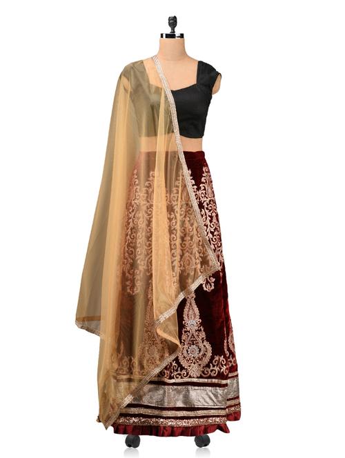 maroon embroidered lehenga set - 1064639 - Very Small Image - 1