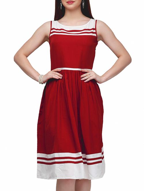 maroon poly crepe aline dress - 10648396 - Very Small Image - 1