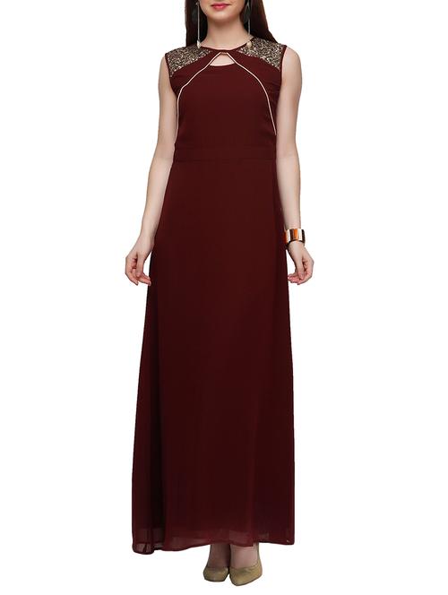 brown georgette aline dress - 10648469 - Very Small Image - 1