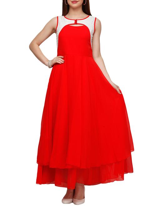 red georgette aline dress - 10648473 - Very Small Image - 1