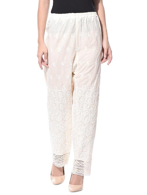 off-white cotton embroidered palazzos - 10653753 - Very Small Image - 1