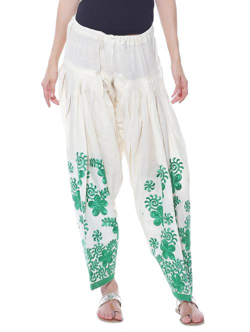 off-white phulkari embroidered linen cotton patiala salwar - 10653785 - Very Small Image - 1