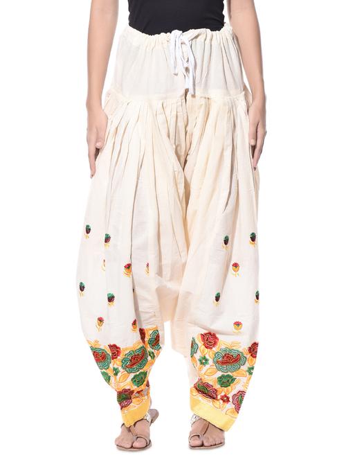 cream phulkari embroidered linen cotton patiala salwar - 10653795 - Very Small Image - 1