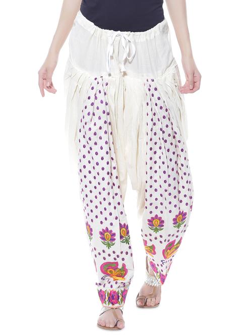 off-white phulkari embroidered linen cotton patiala salwar - 10653802 - Very Small Image - 1