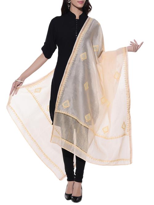 yellow chanderi silk chikankari dupatta - 10660088 - Very Small Image - 1