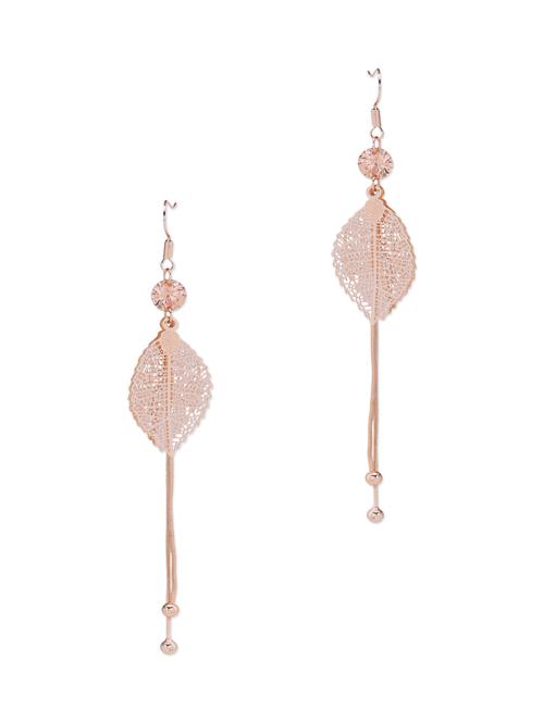 gold metal leaf tassel earrings - 10661240 - Very Small Image - 1