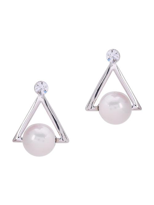 silver pearl embellished geometrical earrings - 10661247 - Very Small Image - 1