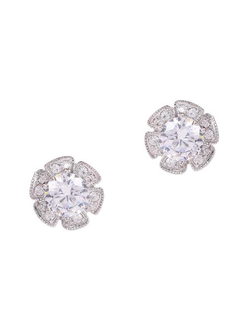 silver stone embellished flower earrings - 10661251 - Very Small Image - 1