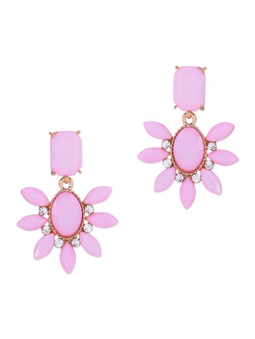 pink stone embellished floral earrings - 10661271 - Very Small Image - 1