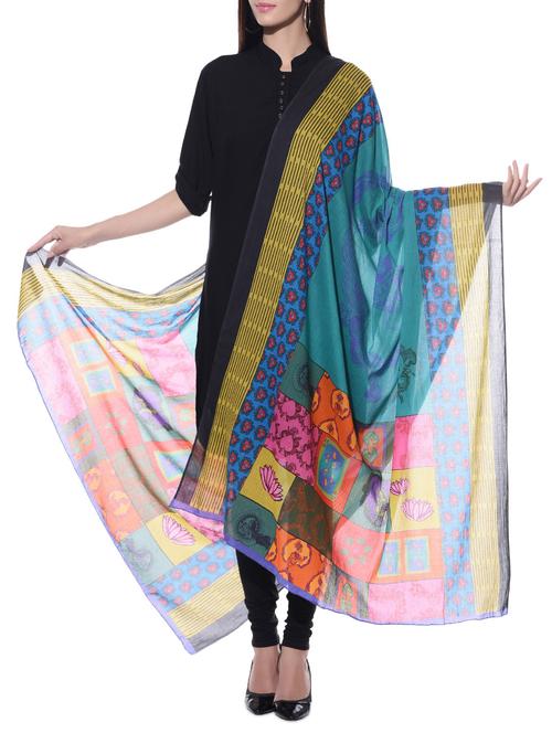 multicoloured printed cotton dupatta - 10667602 - Very Small Image - 1