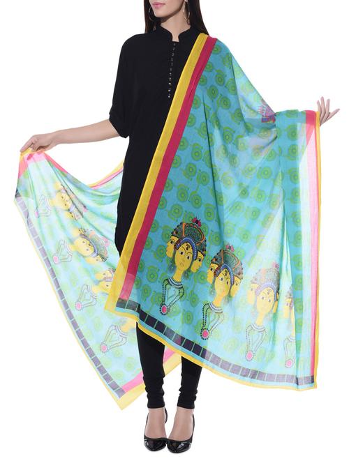 blue printed cotton dupatta - 10667606 - Very Small Image - 1