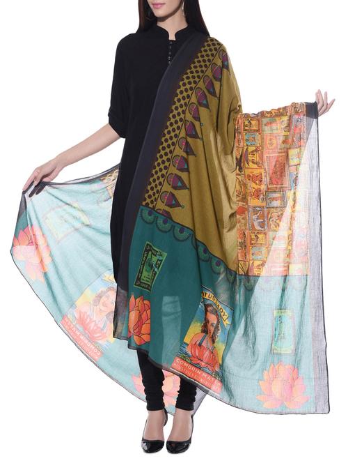 multicoloured printed cotton dupatta - 10667607 - Very Small Image - 1