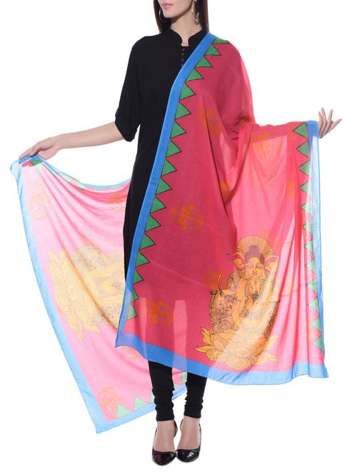 pink printed cotton dupatta - 10667608 - Very Small Image - 1