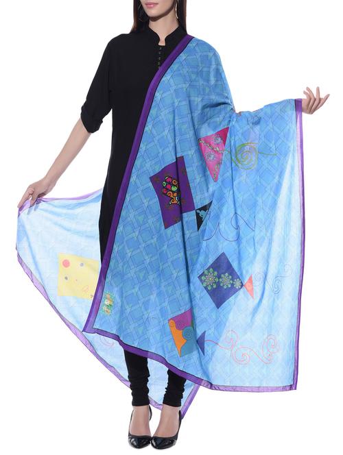 blue printed cotton dupatta - 10667611 - Very Small Image - 1
