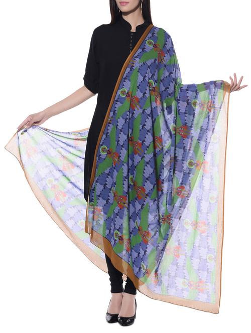 blue printed cotton dupatta - 10667612 - Very Small Image - 1