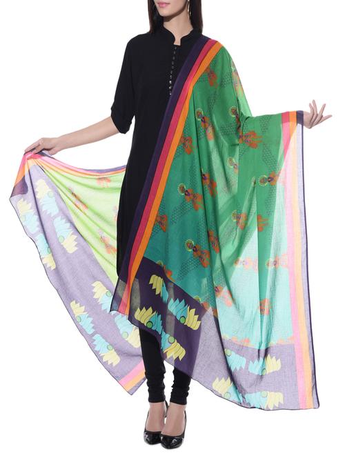 green printed cotton dupatta - 10667617 - Very Small Image - 1