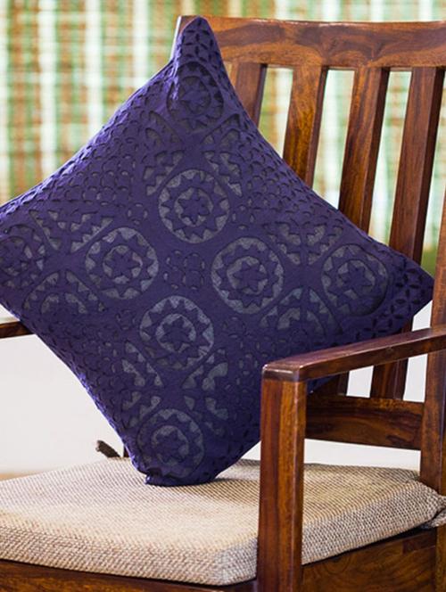 exclusivelane applique art cushion cover in soft cotton - blue - 10669890 - Very Small Image - 1