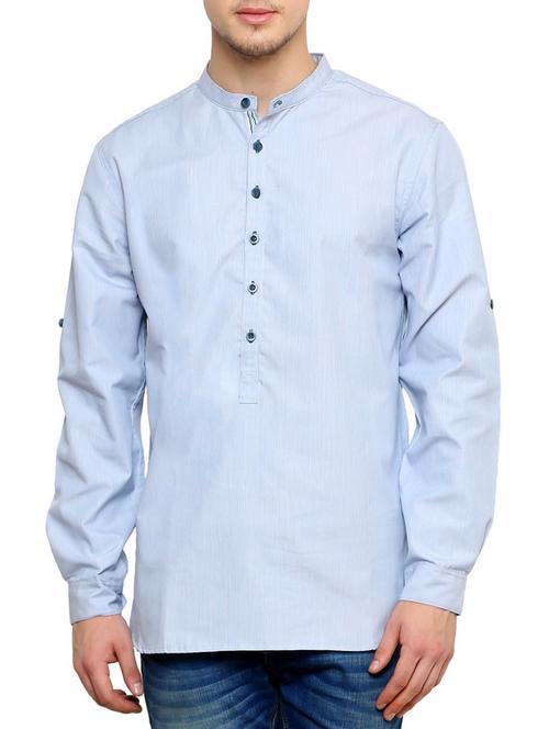 light blue cotton short kurta - 10674739 - Very Small Image - 1