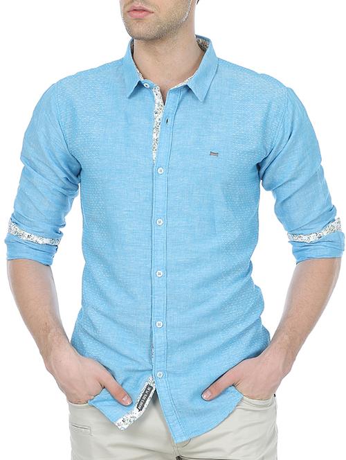 aqua blue cotton linen casual shirt - 10689173 - Very Small Image - 1