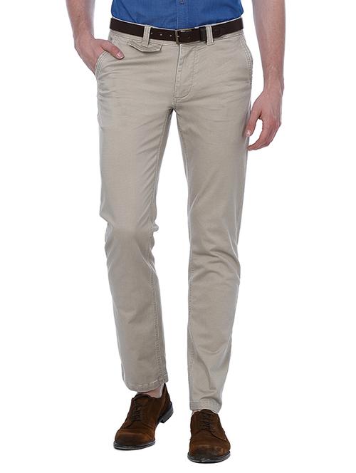 cream cotton elastane casual trousers - 10689367 - Very Small Image - 1