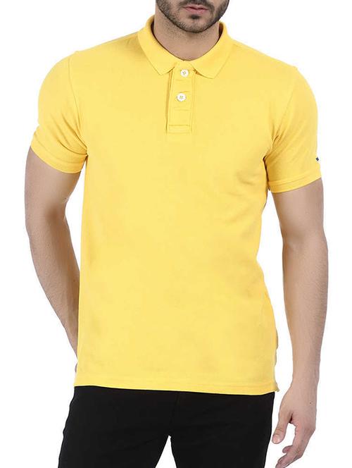 solid yellow cotton polo t-shirt - 10689605 - Very Small Image - 1